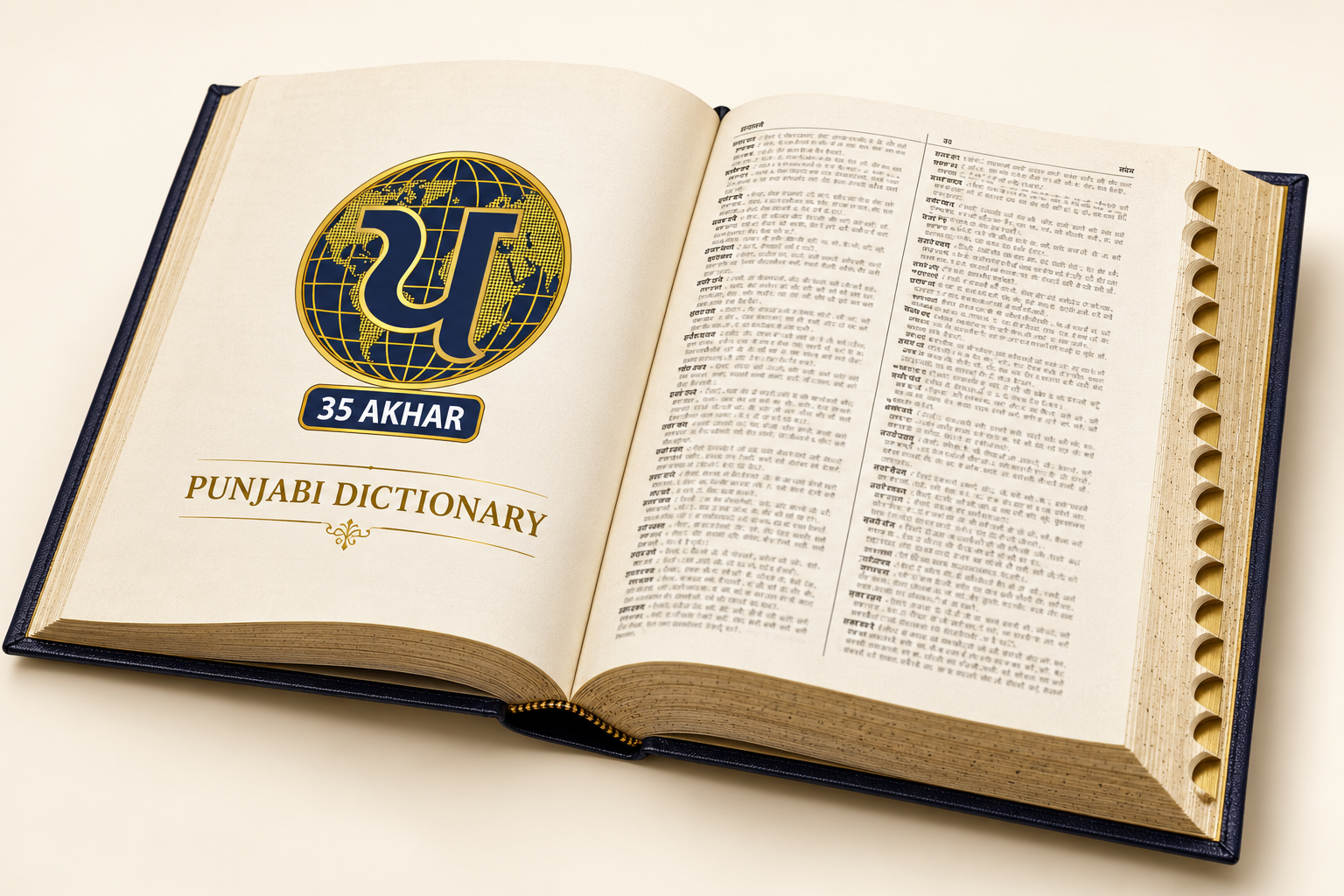 Open 35 Akhar Punjabi dictionary with thumb-index pages